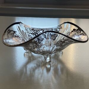 Vintage Silver City Glass Company Silver Overlay Decorative Flared Bowl